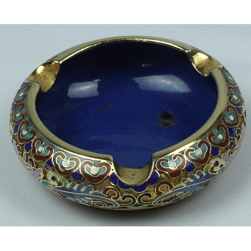 1 - PAIR MINIATURE CLOISONNE VASES & CLOISONNE ASHTRAY