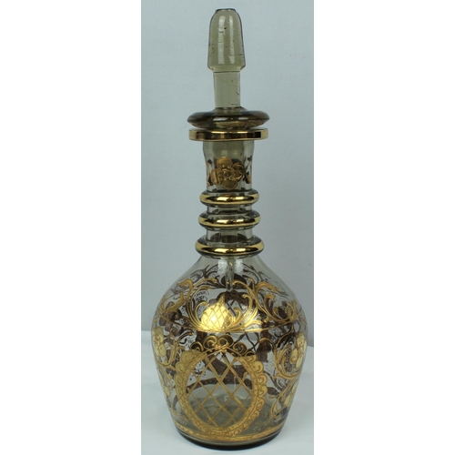 5 - LARGE GLASS VASE WITH GOLD OVERLAY & TALL STOPPER, MADE FOR THE PERSIAN MARKET. c1890-1900 - BAS... 