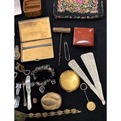 12 - MISCELLANEOUS ITEMS: TAPESTRY PURSE, JEWELLERY BOXES, COSTUME JEWELLERY, CIGARETTE CASE ETC