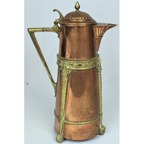 22 - COPPER & BRASS COFFEE POT WITH BALL & CLAW FEET (15