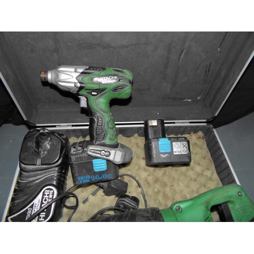 28 - CASE CONTAINING HITACHI IMPACT DRIVER & RECIPROCATING SAW - TESTED AND WORKING