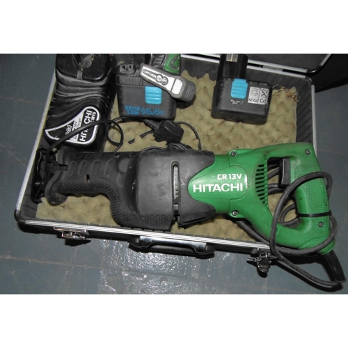 28 - CASE CONTAINING HITACHI IMPACT DRIVER & RECIPROCATING SAW - TESTED AND WORKING