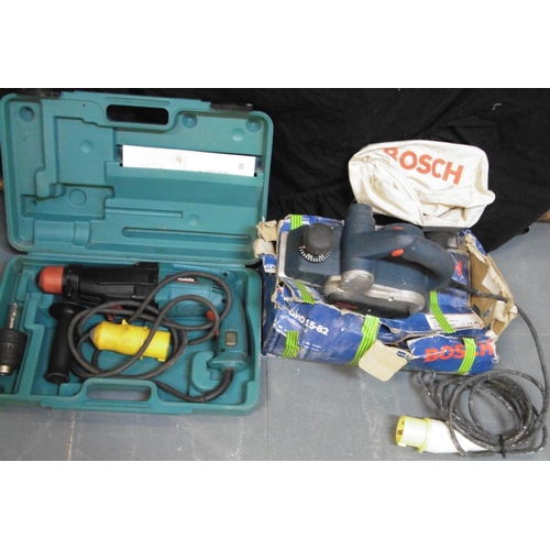 39 - BOSCH 110v PLANER & MAKITA 110v SDS DRILL - SOLD AS WORKING, REQUIRE TRANSFORMER TO TEST UPON CO... 