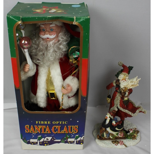 43 - VARIOUS SANTA/FATHER CHRISTMAS DECORATIONS: SANTA, TABLE RUNNER, STOCKINGS, FIBRE OPTIC SANTA, DECOR... 