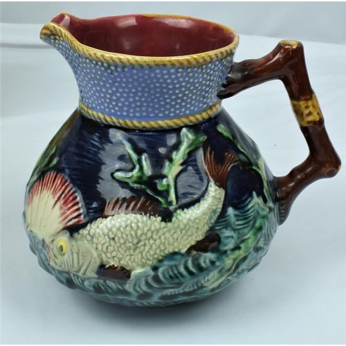 46 - 3 JUGS: SHORTER & SON MAJOLICA JUG, PRICE BROS COLLEGE SCENE JUG & AMBER COLOUR POTTERY JUG