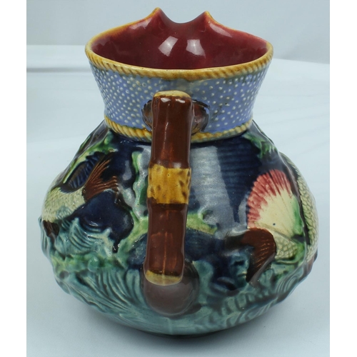 46 - 3 JUGS: SHORTER & SON MAJOLICA JUG, PRICE BROS COLLEGE SCENE JUG & AMBER COLOUR POTTERY JUG