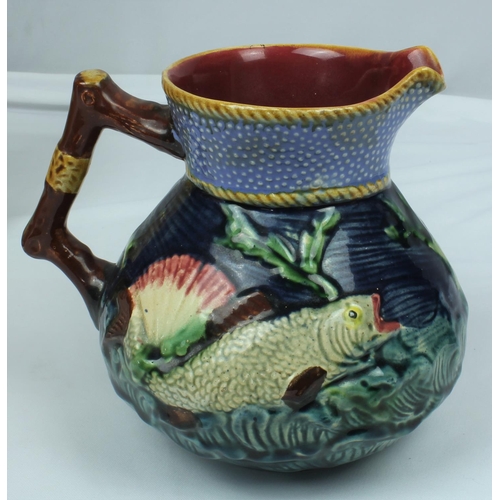 46 - 3 JUGS: SHORTER & SON MAJOLICA JUG, PRICE BROS COLLEGE SCENE JUG & AMBER COLOUR POTTERY JUG