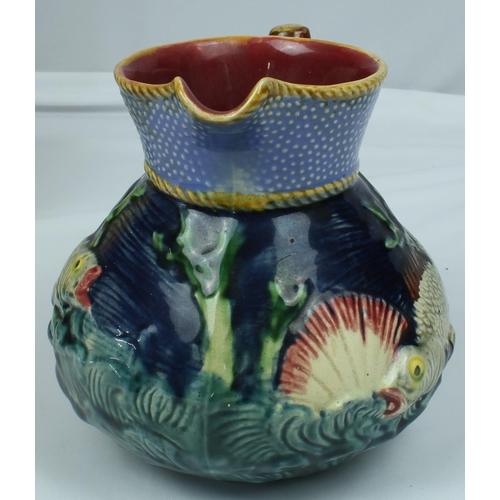 46 - 3 JUGS: SHORTER & SON MAJOLICA JUG, PRICE BROS COLLEGE SCENE JUG & AMBER COLOUR POTTERY JUG