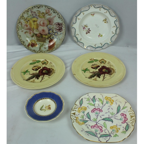 50 - ROCKINGHAM BRAMELD HAND PAINTED SAUCER (c1830), PAIR CLARICE CLIFF 'GEORGIAN SPRAY' PLATES (SOME DAM... 