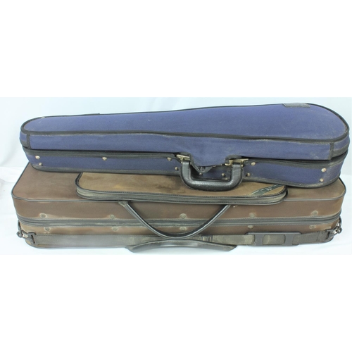 62 - 2 GEWA VIOLIN CASES, MUSIC STAND (LEG BENT), 3 CHIN RESTS, 2 STRADIVARIUS PICTURES & HARD BACK B... 