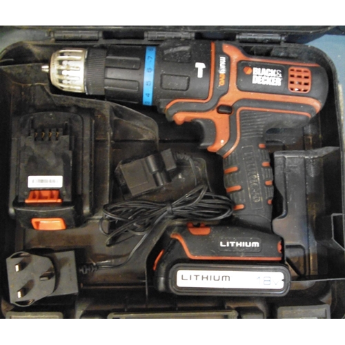 80 - BLACK & DECKER 18v LITHIUM DRILL WITH 2 BATTERIES - WORKING