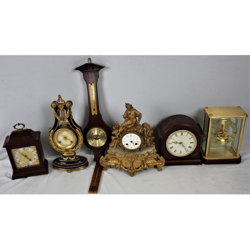 96 - VARIOUS CLOCKS & BAROMETERS (1 CLOCK DAMAGED, 1 INCOMPLETE)