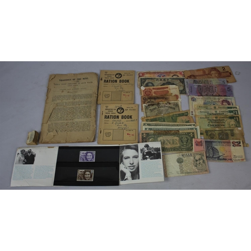 101 - TRAGEDIES OF THE MINE 1875-1905 BOOK (NO COVER), 2 RATION BOOKS, MINIATURE BIBLE (NO COVER), FOREIGN... 