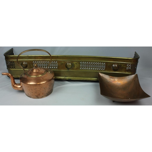 108 - BRASS FENDER, COPPER KETTLE & COPPER BOWL