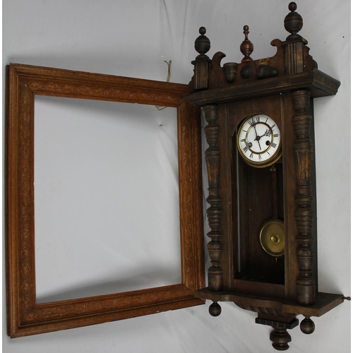 115 - PENDULUM WALL CLOCK (FOR RESTORATION) & PICTURE FRAME