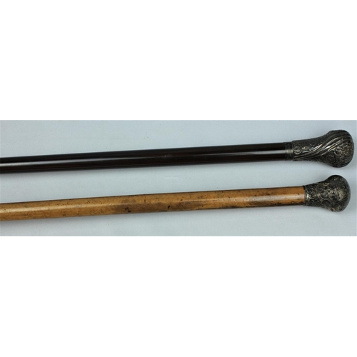 131 - 2 SILVER TOPPED WALKING STICKS - 1 DAMAGED