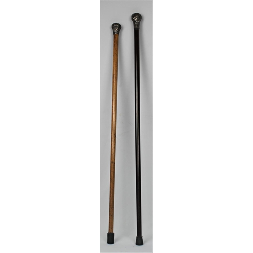 131 - 2 SILVER TOPPED WALKING STICKS - 1 DAMAGED