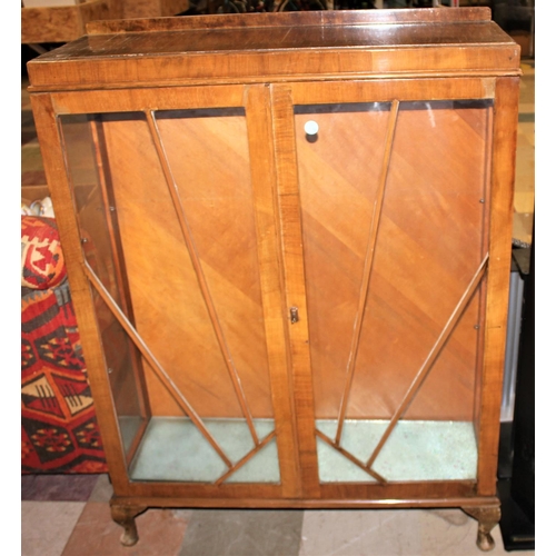 132 - WALNUT CHINA CABINET (WORM IN LEGS)