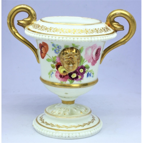 167 - HAND PAINTED & GILT TWIN HANDLED VASE (MISSING LID & CRACK TO TOP, 3