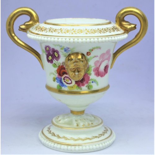 167 - HAND PAINTED & GILT TWIN HANDLED VASE (MISSING LID & CRACK TO TOP, 3