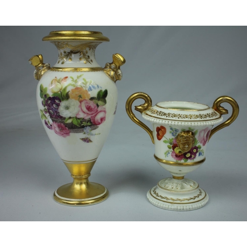 167 - HAND PAINTED & GILT TWIN HANDLED VASE (MISSING LID & CRACK TO TOP, 3