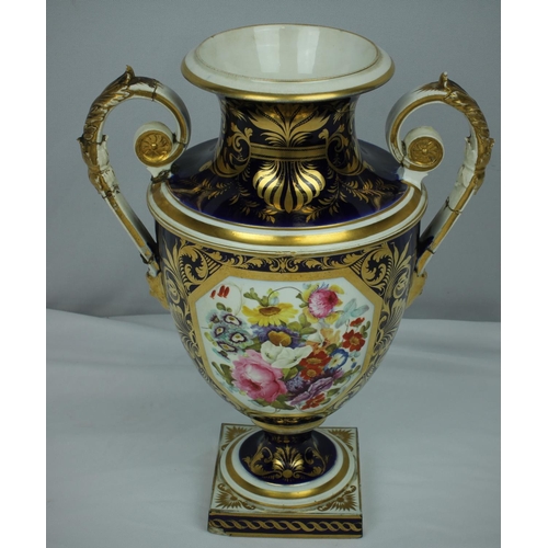 176 - LARGE DERBY PORCELAIN VASE WITH HAND PAINTED FLOWERS 'BLOOR' PERIOD (MARKS IN RED 1811-1848) 12