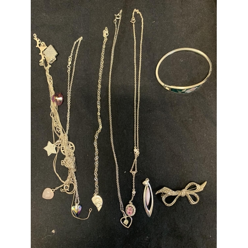 177 - 10 SILVER PENDANTS, CHAINS, BROOCH & BANGLE