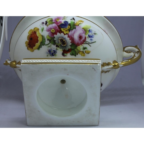 179 - HAND PAINTED PORCELAIN SMALL URN (HANDLE DAMAGED & CHIP TO BASE)