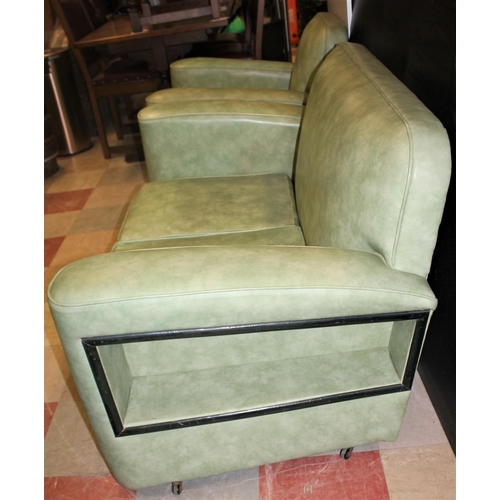 401 - 1930'S 3 PIECE SUITE WITH ROUNDED ARMS & SHELF BUILT INTO SOFA - UPHOLSTERY WORN ON SOFA