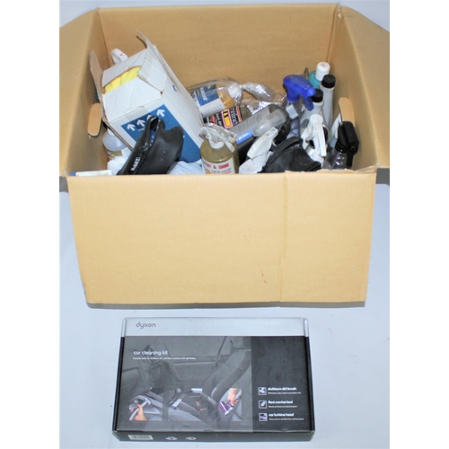 115 - QUANTITY CAR CLEANING PRODUCTS (SOME BOTTLES STARTED) & DYSON PART CAR CLEANING KIT