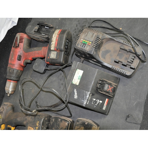 12 - VARIOUS CORDED & CORDLESS TOOLS, BATTERIES & CHARGERS, INCLUDING MILWAUKEE - SOLD FOR SPARES