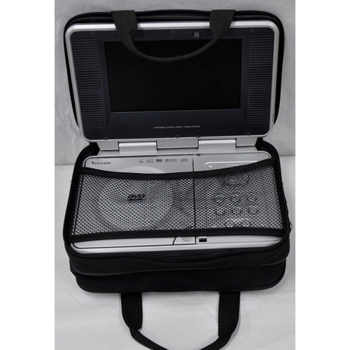 15 - 2 PORTABLE DVD PLAYERS - ACOUSTIC SOLUTIONS AND VENTURER, BUSH 25W SPEAKER DOCK (NO ELECTRIC CABLE)