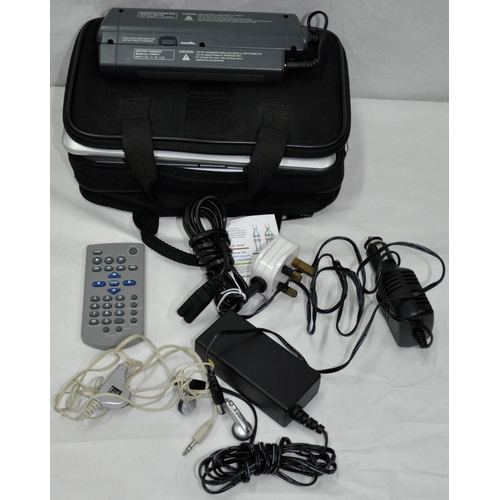 15 - 2 PORTABLE DVD PLAYERS - ACOUSTIC SOLUTIONS AND VENTURER, BUSH 25W SPEAKER DOCK (NO ELECTRIC CABLE)