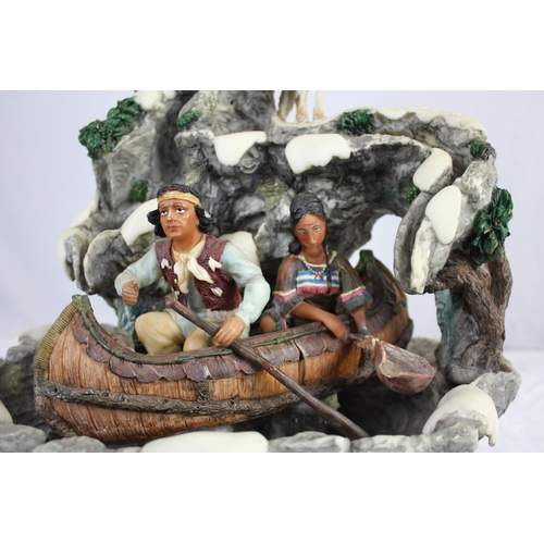 56 - WATER FEATURE OF NATIVE AMERICANS IN CANOE WITH DOGS/WOLVES