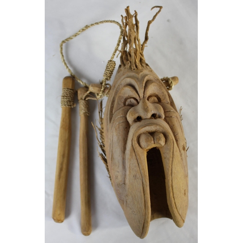46 - 2 INDIAN CHIEF WALL MASKS, VARIOUS AFRICAN ART ITEMS ETC (1 FIGURINE ARM DAMAGED)
