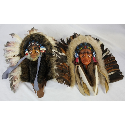 46 - 2 INDIAN CHIEF WALL MASKS, VARIOUS AFRICAN ART ITEMS ETC (1 FIGURINE ARM DAMAGED)