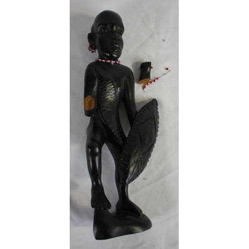 46 - 2 INDIAN CHIEF WALL MASKS, VARIOUS AFRICAN ART ITEMS ETC (1 FIGURINE ARM DAMAGED)