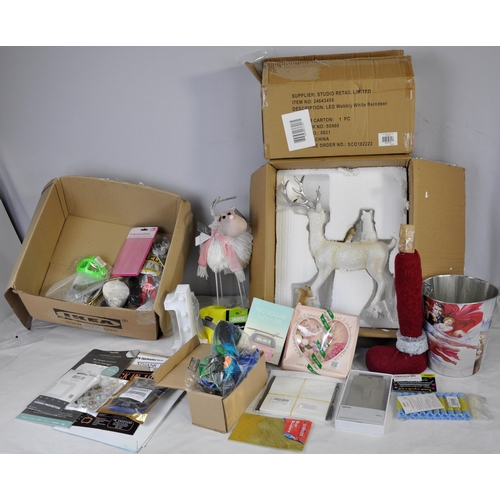 47 - NEW AND BOXED STANDING STAG AND FRIENDS ORNAMENT, LED REINDEER ORNAMENT AND 1 BOX MISCELLENOUS GOODS