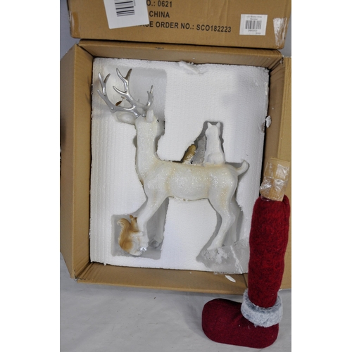 47 - NEW AND BOXED STANDING STAG AND FRIENDS ORNAMENT, LED REINDEER ORNAMENT AND 1 BOX MISCELLENOUS GOODS