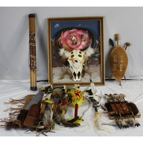 60 - NATIVE AMERICAN PICTURES AND REPRODUCTION ARTEFACT WEAPONS