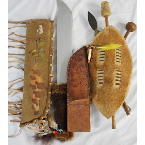 60 - NATIVE AMERICAN PICTURES AND REPRODUCTION ARTEFACT WEAPONS