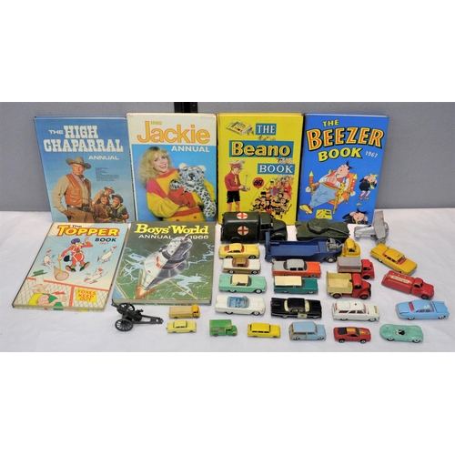 20 - VARIOUS DIECAST MODELS INCLUDING CORGI, DINKY, BRITAINS ETC PLUS 6 CHILDREN'S ANNUALS