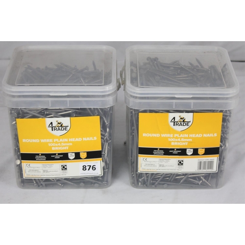 33 - 2 TUBS OF 4 TRADE ROUND WIRE PLAIN HEAD NAILS 100 x 4.5mm.  OPTION LOT 34