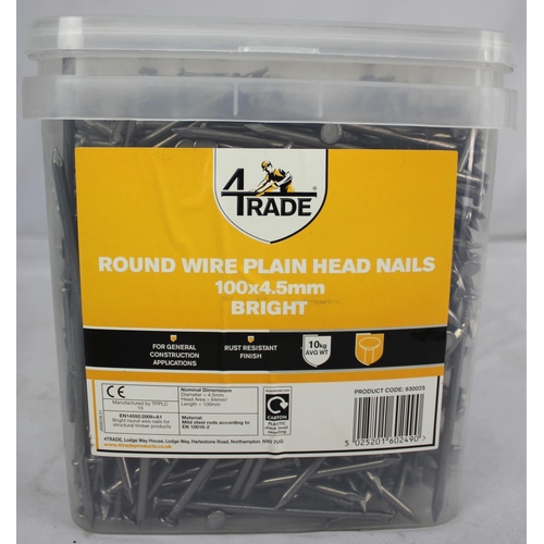33 - 2 TUBS OF 4 TRADE ROUND WIRE PLAIN HEAD NAILS 100 x 4.5mm.  OPTION LOT 34
