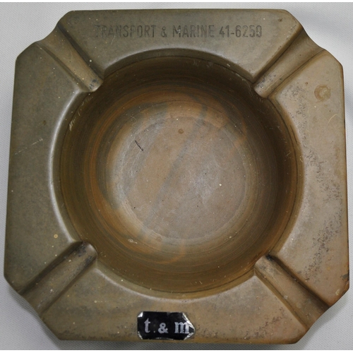 69 - TRANSPORT AND MARINE ASHTRAY, SILVER NAPKIN RING, PAPERWEIGHT, TRAVEL CLOCK AND TRAVEL ASHTRAY