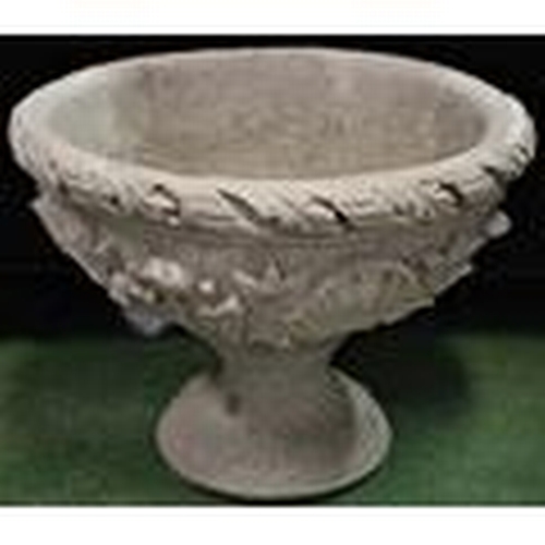 59 - LARGE STONEWORK URN DECORATED WITH ACANTHUS LEAVES (IN 2 PIECES)