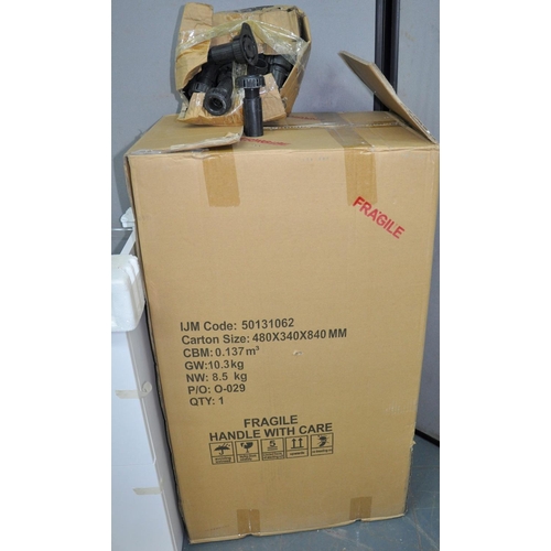 60 - WHITE BATHROOM CUPBOARD PEDESTAL, 2 DRAWER BATHROOM PEDESTAL AND A BOX OF PEDESTAL/CUPBOARD FEET