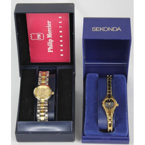 68 - WELLINGTON MINIATURE CLOCK & 10 WATCHES - 5 IN PRESENTATION BOXES: PHILIP MERCIER, ACCURIST, SEK... 