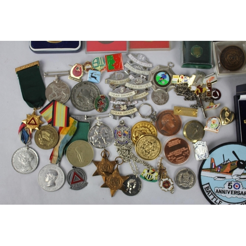 74 - TUB OF VARIOUS BADGES & MEDALS