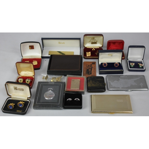75 - MISCELLANEOUS ITEMS: 9 PAIR CUFFLINKS INCLUDING 22ct GOLD PLATED 1966 HALF PENNIES, 3 CIGARETTE CASE... 